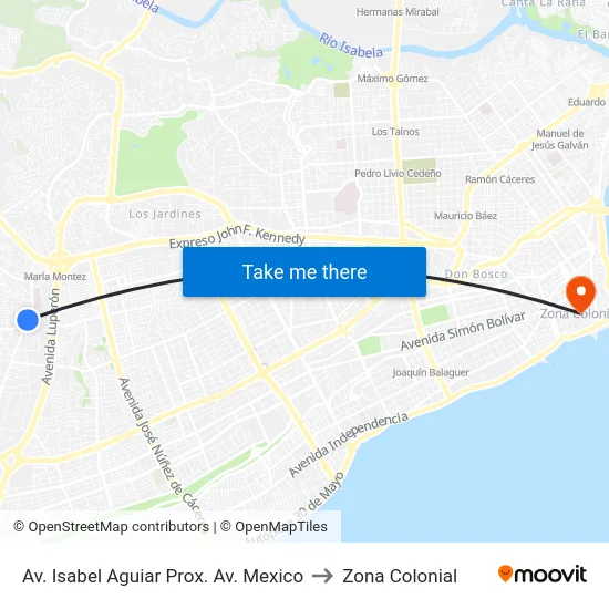 Av. Isabel Aguiar Prox. Av. Mexico to Zona Colonial map