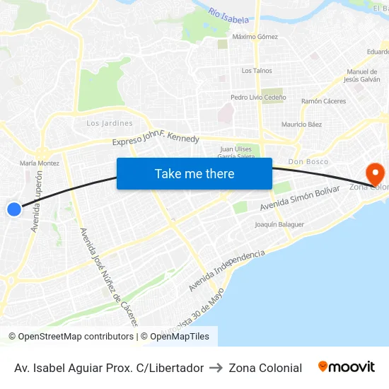 Av. Isabel Aguiar Prox. C/Libertador to Zona Colonial map