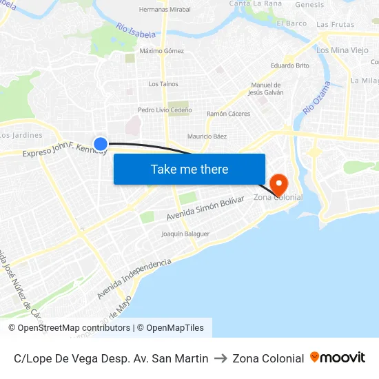 C/Lope De Vega Desp. Av. San Martin to Zona Colonial map