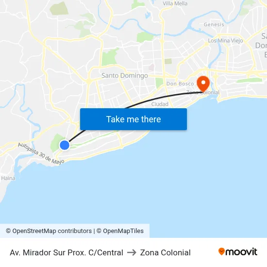Av. Mirador Sur Prox. C/Central to Zona Colonial map