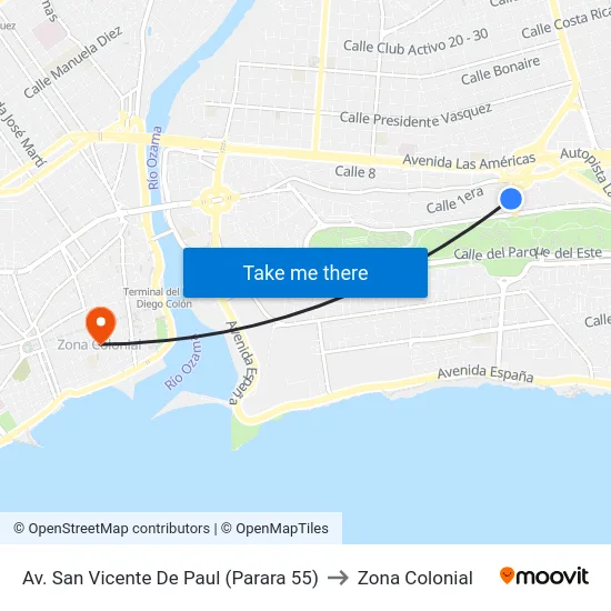 Av. San Vicente De Paul (Parara 55) to Zona Colonial map