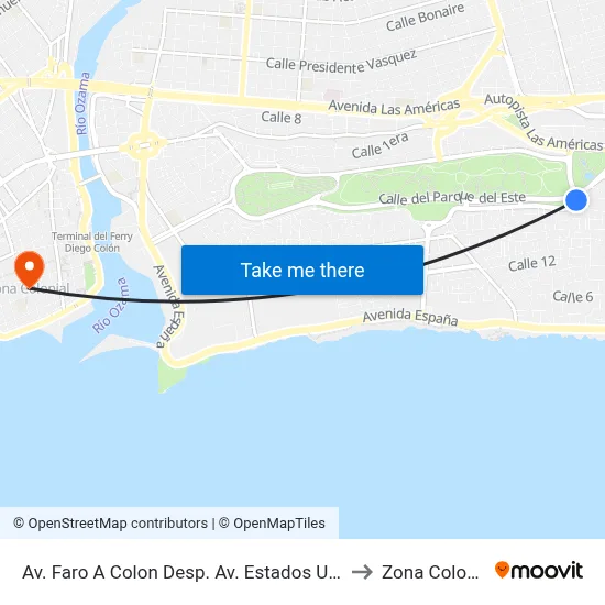 Av. Faro A Colon Desp. Av. Estados Unidos to Zona Colonial map