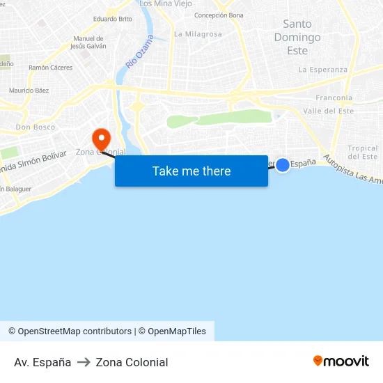 Av. España to Zona Colonial map