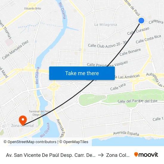 Av. San Vicente De Paúl Desp. Carr. De Mendoza to Zona Colonial map