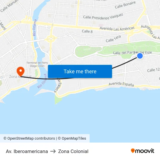 Av. Iberoamericana to Zona Colonial map
