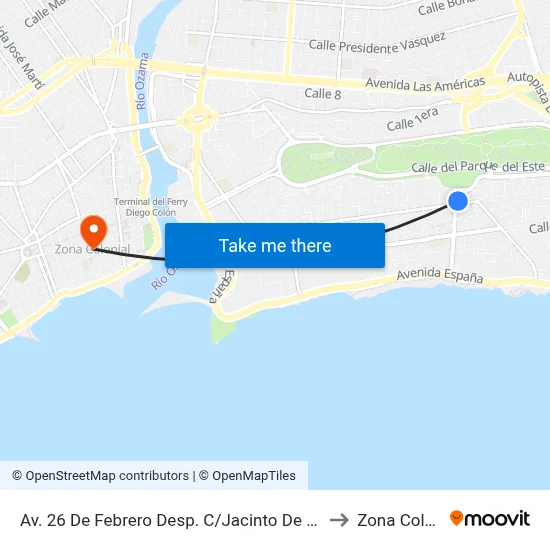 Av. 26 De Febrero Desp. C/Jacinto De Los Santos to Zona Colonial map