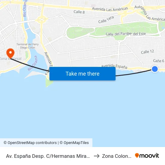 Av. España Desp. C/Hermanas Mirabal to Zona Colonial map