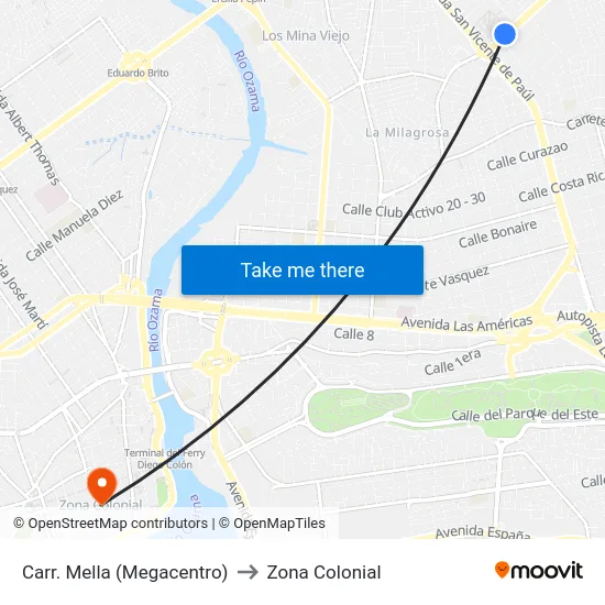 Carr. Mella (Megacentro) to Zona Colonial map