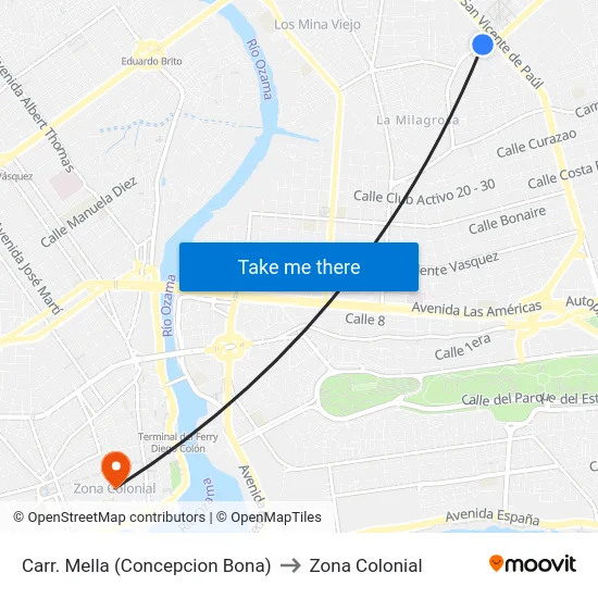 Carr. Mella (Concepcion Bona) to Zona Colonial map