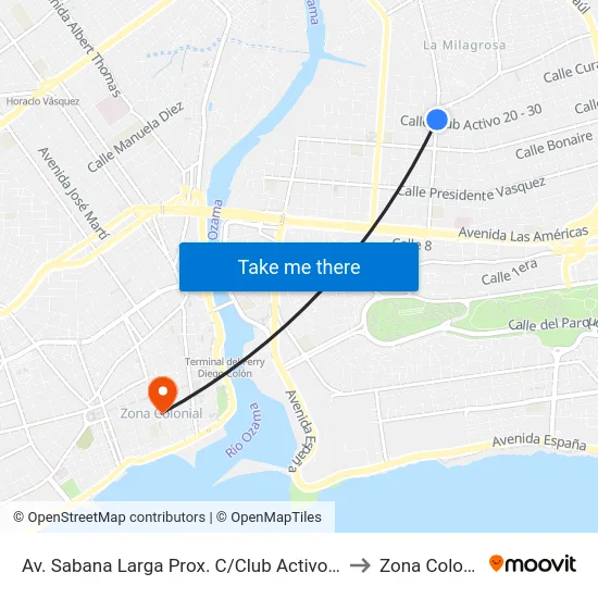 Av. Sabana Larga Prox. C/Club Activo 20-30 to Zona Colonial map