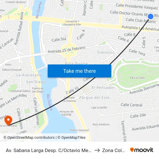 Av. Sabana Larga Desp. C/Octavio Mejia Ricart to Zona Colonial map