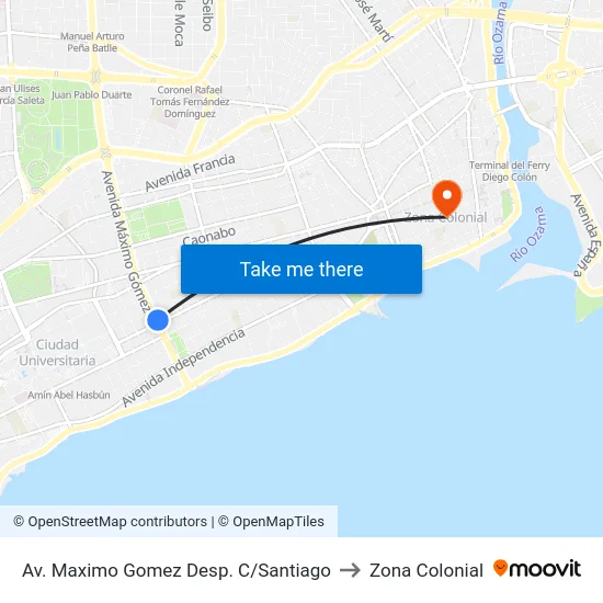 Av. Maximo Gomez Desp. C/Santiago to Zona Colonial map