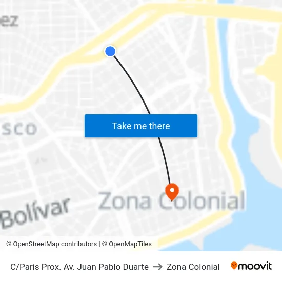C/Paris Prox. Av. Juan Pablo Duarte to Zona Colonial map
