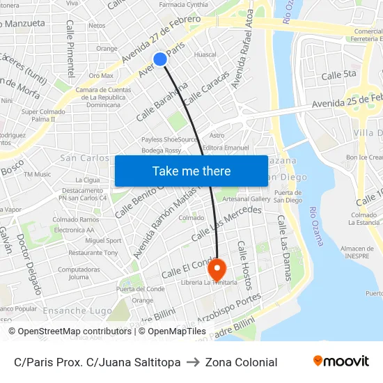 C/Paris Prox. C/Juana Saltitopa to Zona Colonial map