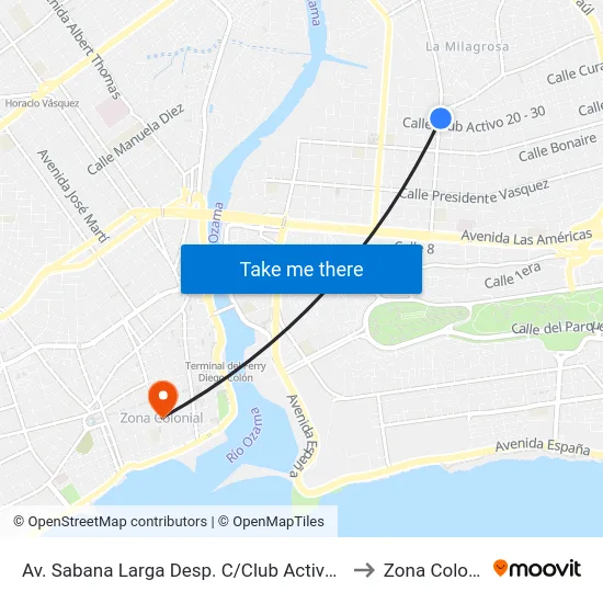 Av. Sabana Larga Desp. C/Club Activo 20-30 to Zona Colonial map
