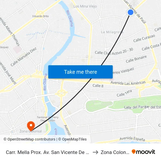 Carr. Mella Prox. Av. San Vicente De Paul to Zona Colonial map