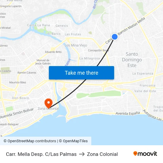 Carr. Mella Desp. C/Las Palmas to Zona Colonial map