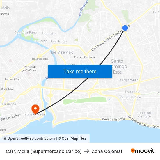 Carr. Mella (Supermercado Caribe) to Zona Colonial map