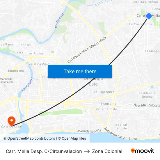 Carr. Mella Desp. C/Circunvalacion to Zona Colonial map