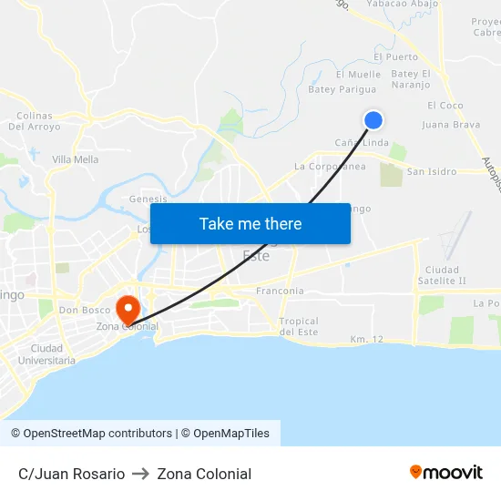 C/Juan Rosario to Zona Colonial map