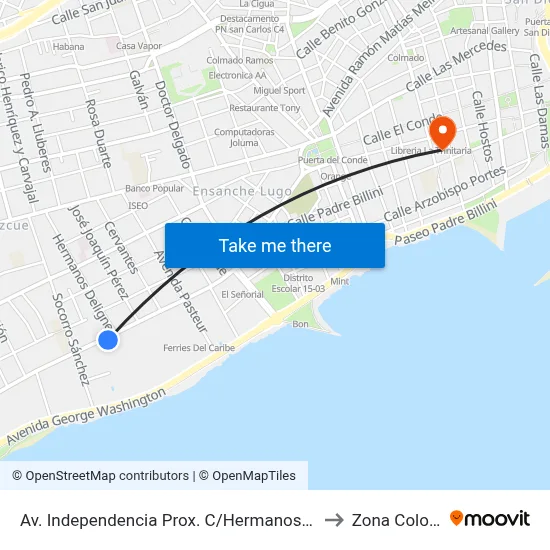 Av. Independencia Prox. C/Hermanos Deligne to Zona Colonial map