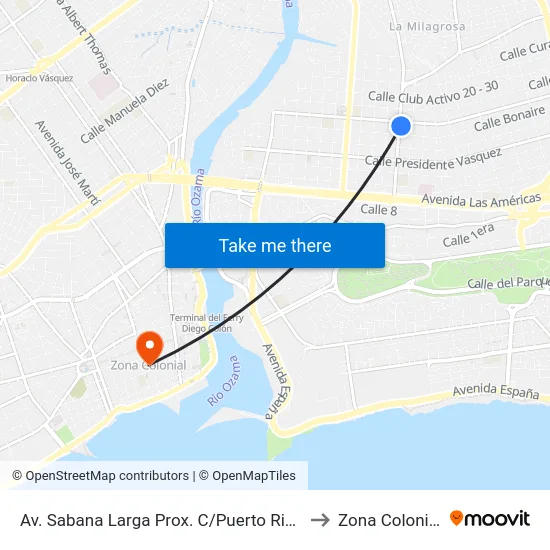 Av. Sabana Larga Prox. C/Puerto Rico to Zona Colonial map