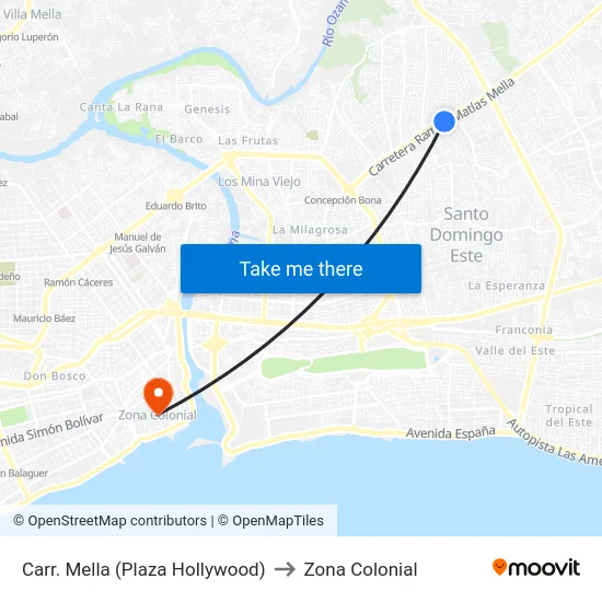 Carr. Mella (Plaza Hollywood) to Zona Colonial map