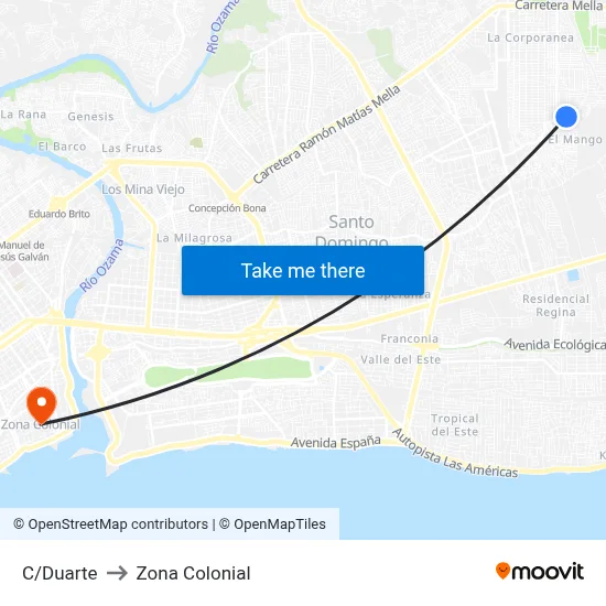 C/Duarte to Zona Colonial map