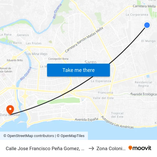 Calle Jose Francisco Peña Gomez, 30 to Zona Colonial map