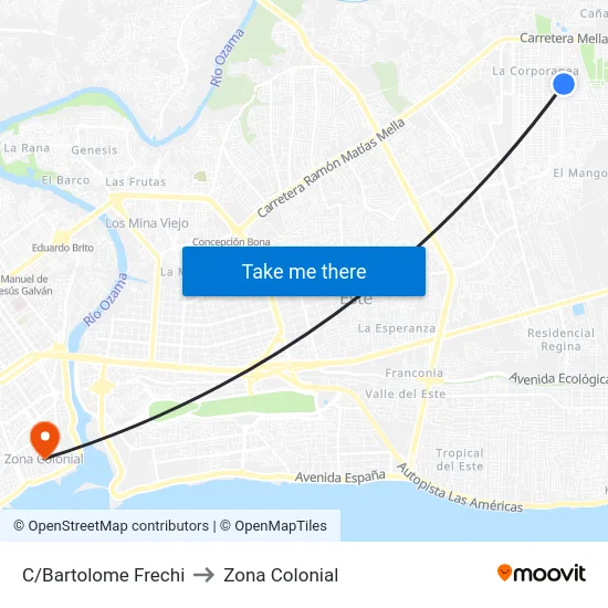 C/Bartolome Frechi to Zona Colonial map