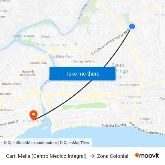 Carr. Mella (Centro Medico Integral) to Zona Colonial map