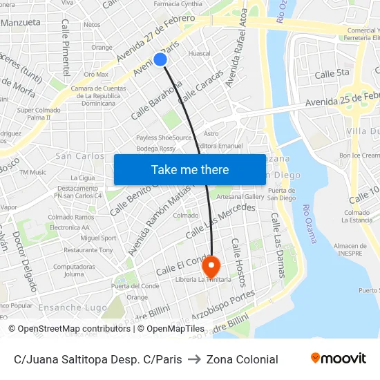 C/Juana Saltitopa Desp. C/Paris to Zona Colonial map