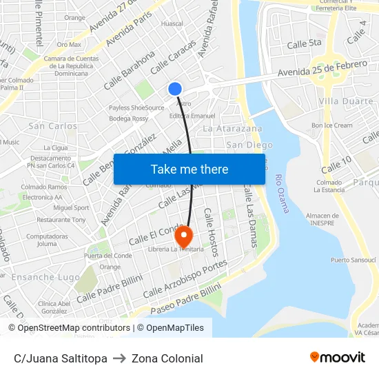 C/Juana Saltitopa to Zona Colonial map