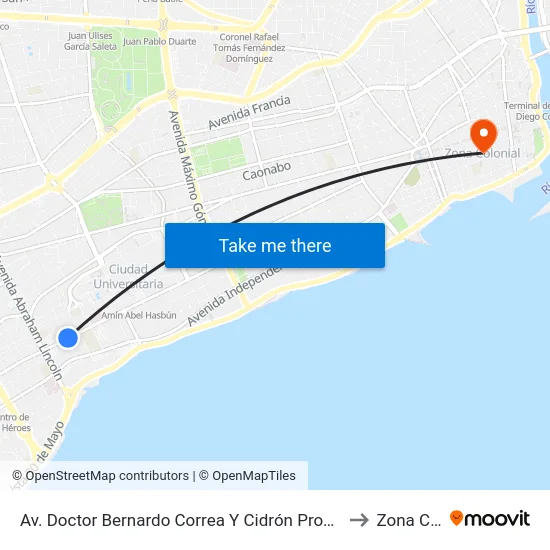 Av. Doctor Bernardo Correa Y Cidrón Prox. C/Paseo De Los Medicos to Zona Colonial map