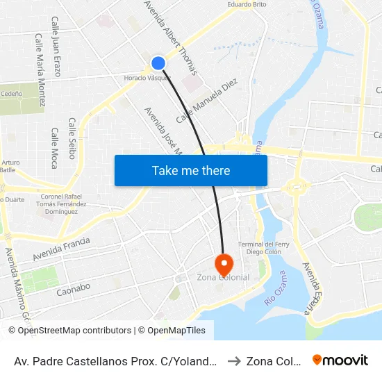 Av. Padre Castellanos Prox. C/Yolanda Guzman to Zona Colonial map