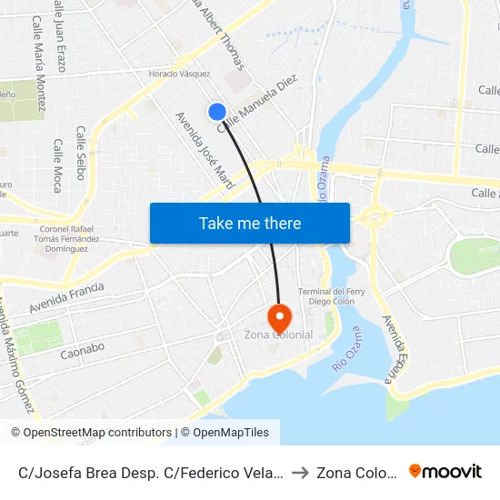 C/Josefa Brea Desp. C/Federico Velasquez to Zona Colonial map