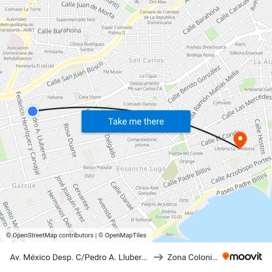 Av. México Desp. C/Pedro A. Lluberes to Zona Colonial map