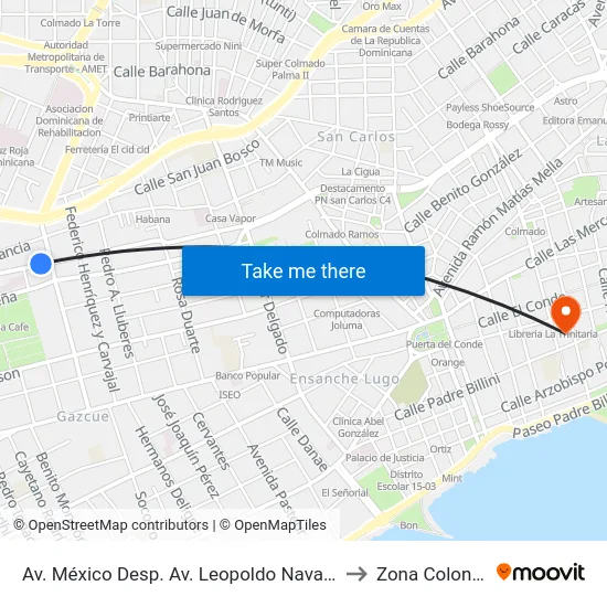 Av. México Desp. Av. Leopoldo Navarro to Zona Colonial map