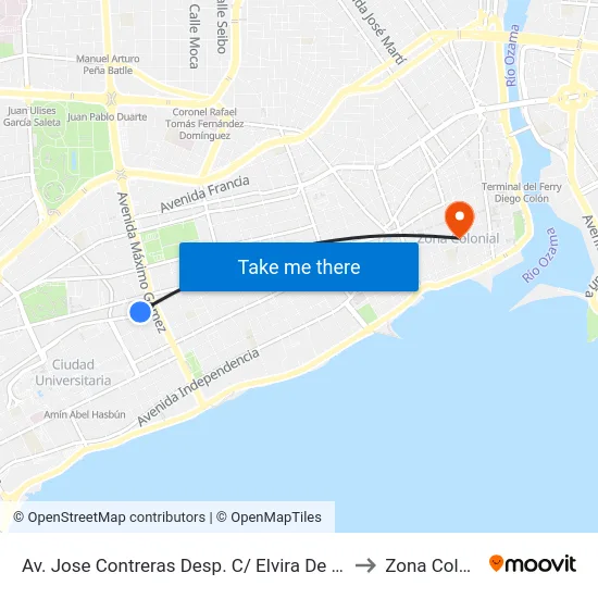 Av. Jose Contreras Desp. C/ Elvira De Mendoza to Zona Colonial map