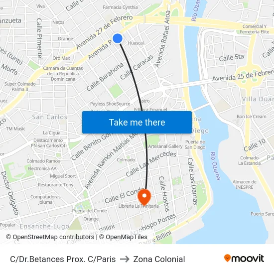 C/Dr.Betances Prox. C/Paris to Zona Colonial map