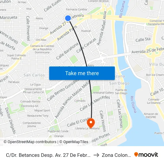 C/Dr. Betances Desp. Av. 27 De Febrero to Zona Colonial map