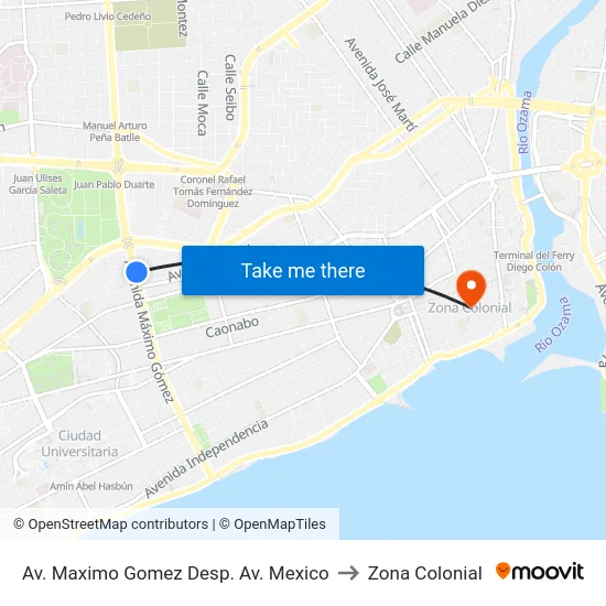 Av. Maximo Gomez Desp. Av. Mexico to Zona Colonial map