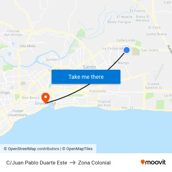 C/Juan Pablo Duarte Este to Zona Colonial map