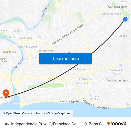 Av. Independencia Prox. C/Francisco Del Rosario Sanchez Oeste to Zona Colonial map