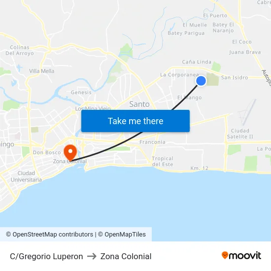 C/Gregorio Luperon to Zona Colonial map