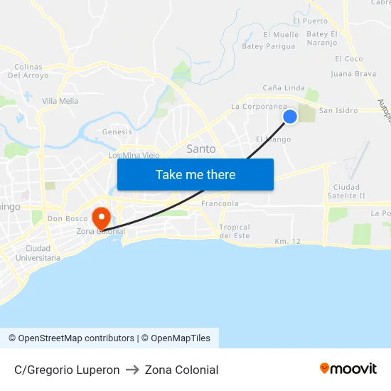 C/Gregorio Luperon to Zona Colonial map