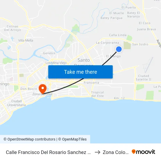 Calle Francisco Del Rosario Sanchez Este, 18 to Zona Colonial map