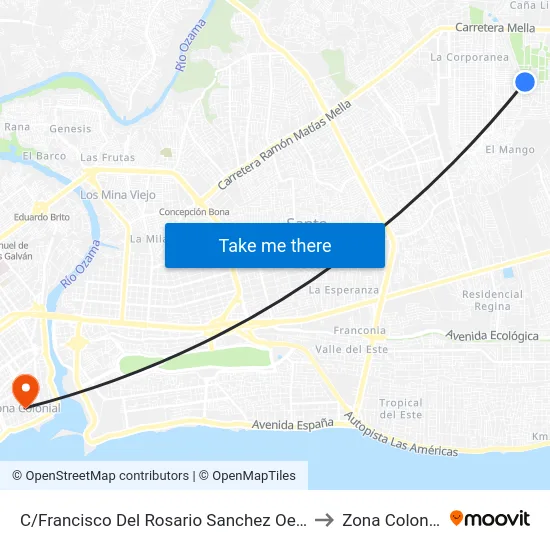 C/Francisco Del Rosario Sanchez Oeste to Zona Colonial map