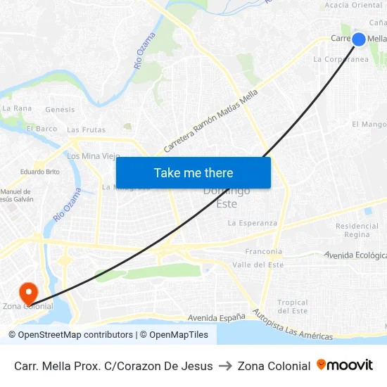 Carr. Mella Prox. C/Corazon De Jesus to Zona Colonial map
