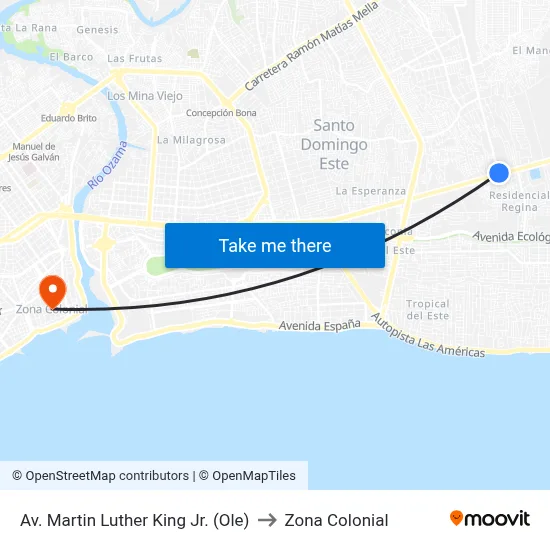 Av. Martin Luther King Jr. (Ole) to Zona Colonial map